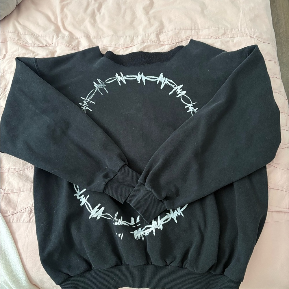 Black Off-the-Shoulder Sweater with Barbed Wire Design